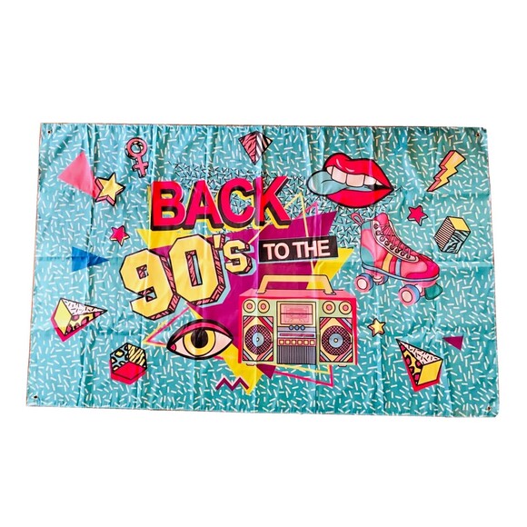 Back to The 90s Backdrop for Party Decorations Large Banner 70 x 43.5 Inches - Picture 1 of 5